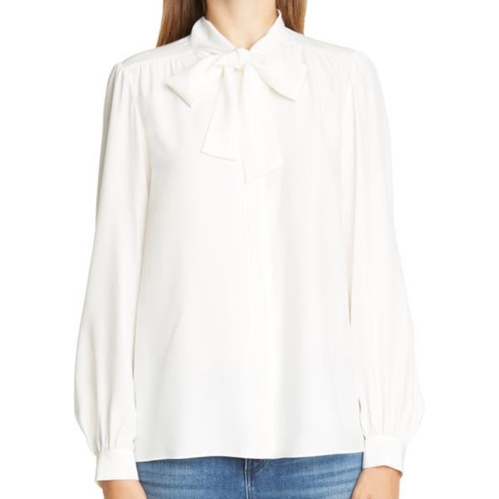 LAFAYETTE 148 Cecile Tie Neck Silk Blouse In Cloud